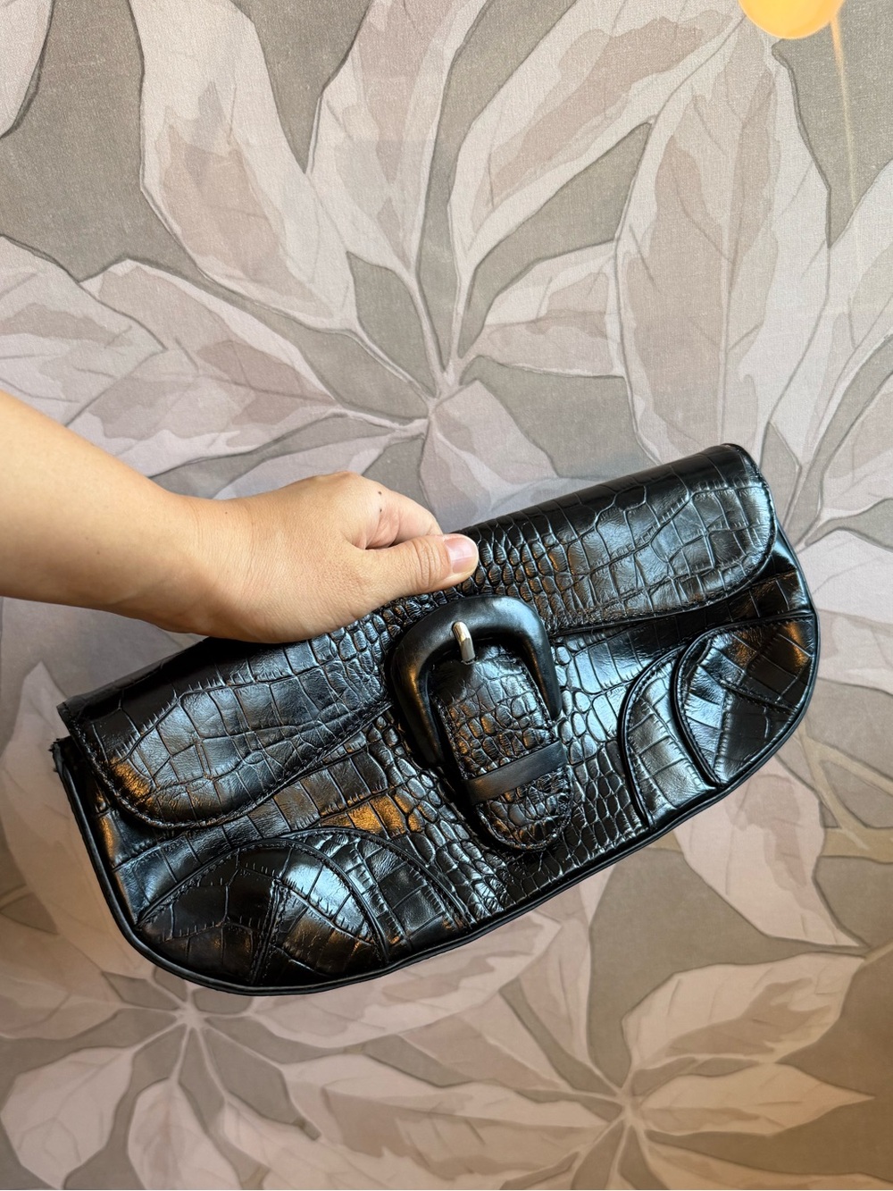Antonio Melani | Black Croc Print Clutch